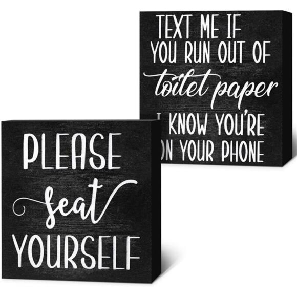 2 Pieces Farmhouse Bathroom Signs Decor Wooden Box Sign Funny Bathroom Wall Art - Picture 1 of 7